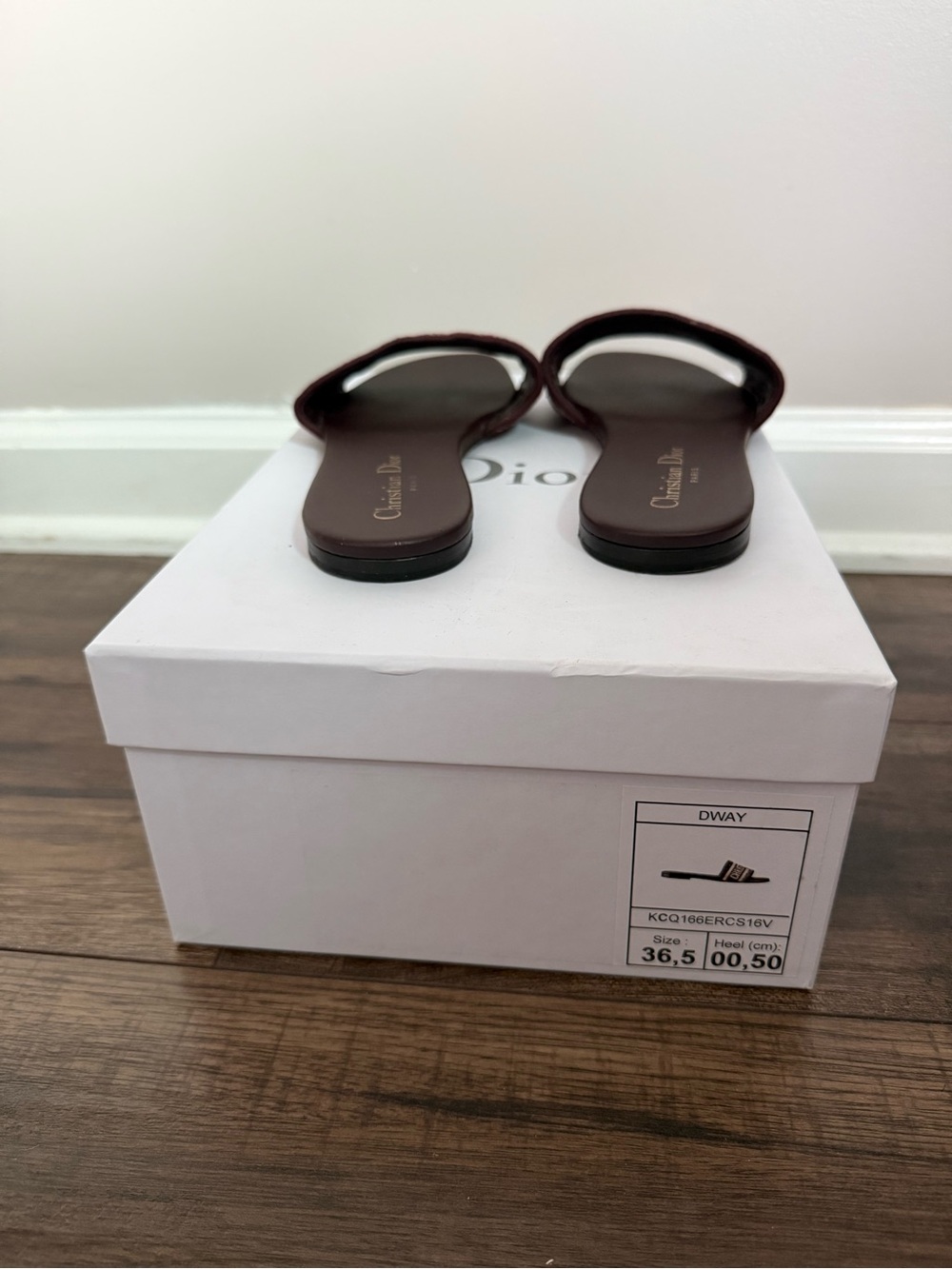 Dior Burgundy and Beige Logo Slide Mules - Picture 5 of 6